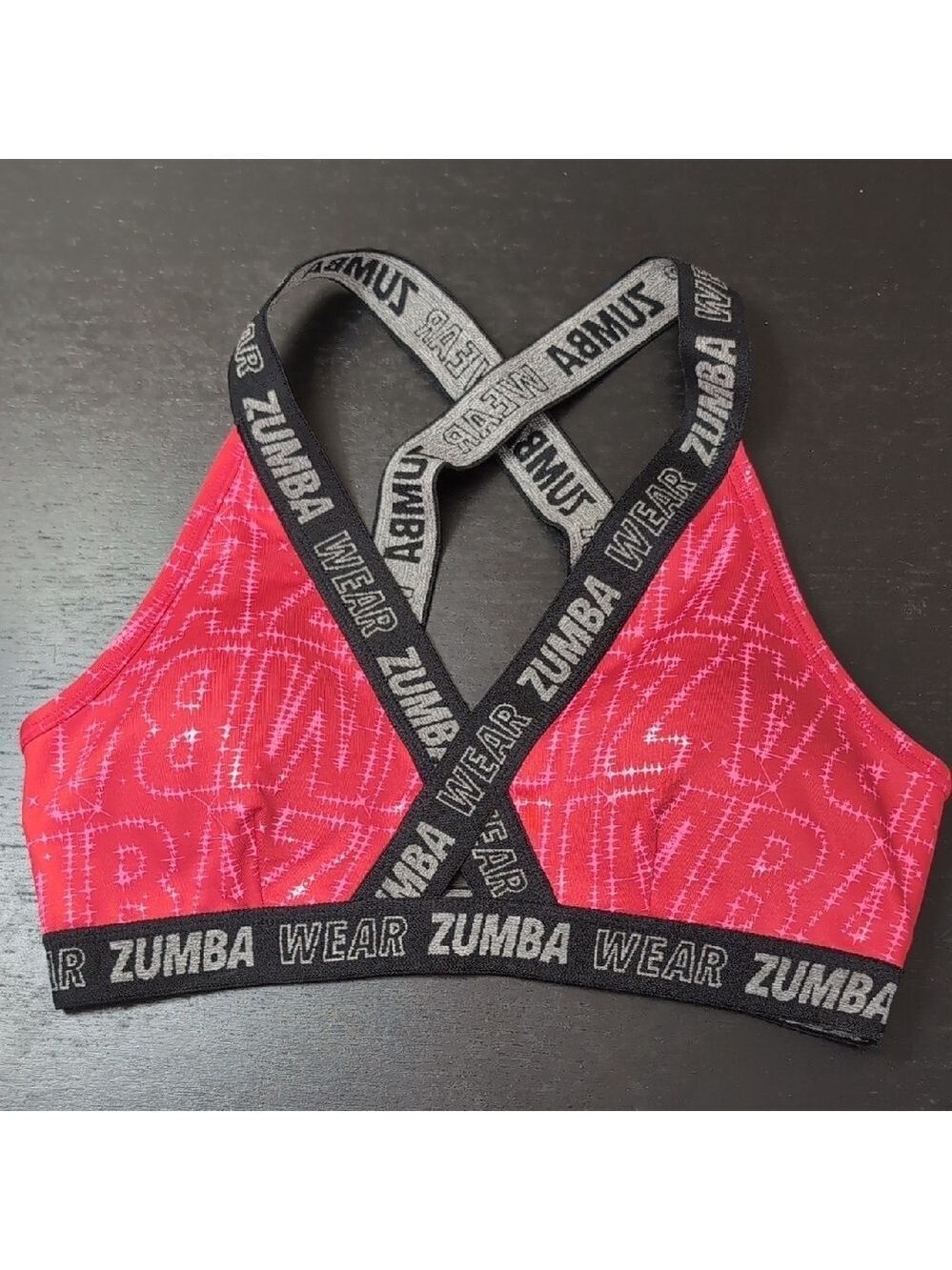 Zumba Fitness Racerback Vibrant Red Sports Bra with Black Straps Small